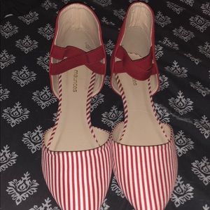 Red and white striped flats